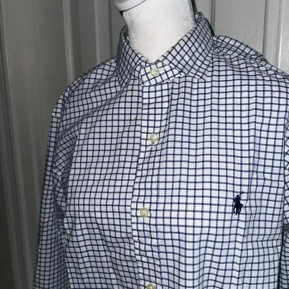 Polo Ralph Lauren Men White & Navy Gingham Button-Up Sz Med- Blue Pony - Picture 2 of 6